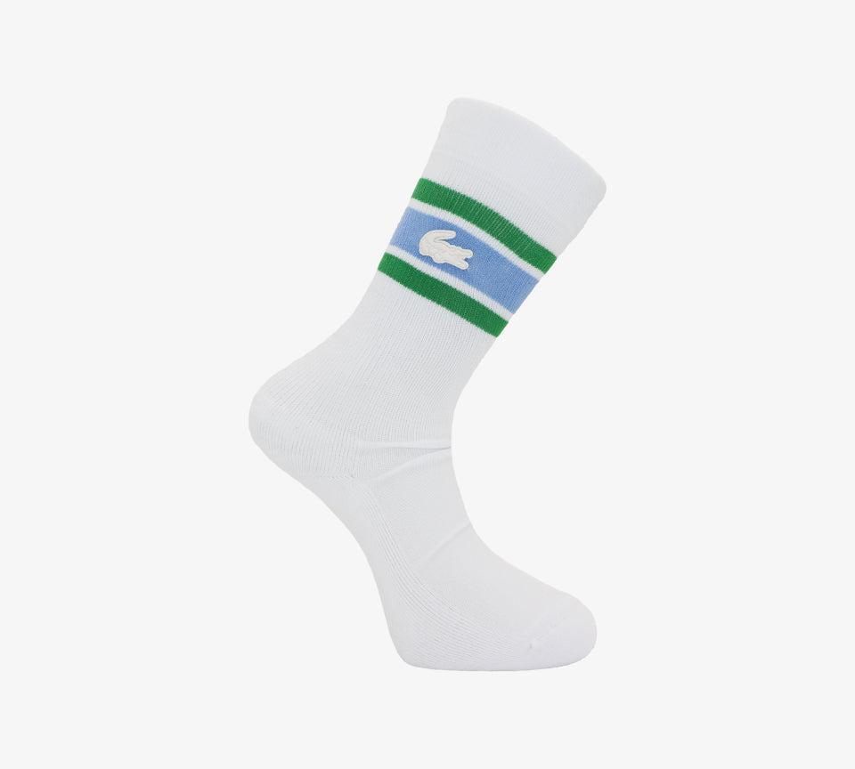 Lacoste Live Unisex RA2451 00 Q69 Striped Cotton Socks White/Blue/Green UK 7.5-11