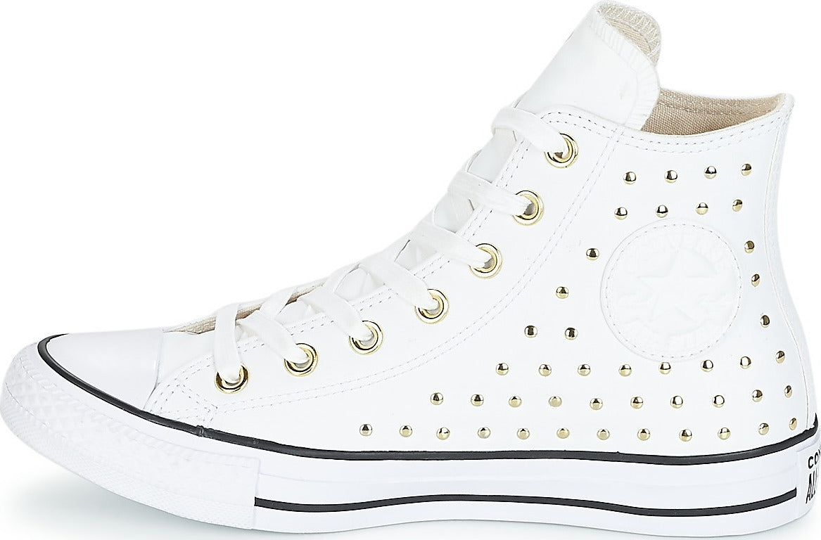 White converse sale with gold studs