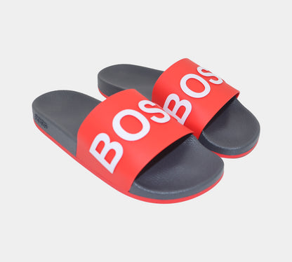 Hugo Boss Logo 50432591641 Slides with Monogram-Embossed Outsole Red/Black UK 8-11