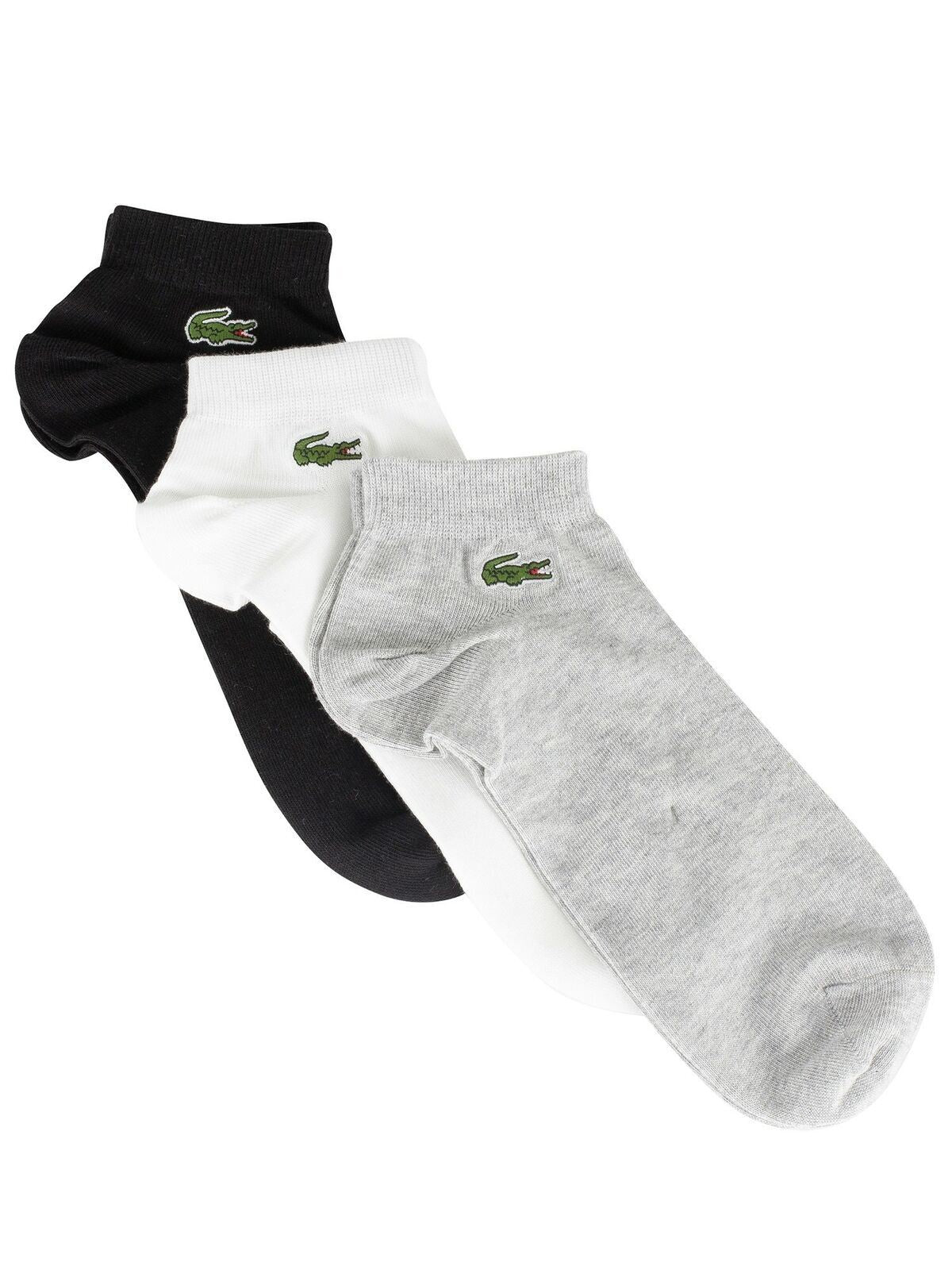 Lacoste Mens Low Cut Ankle Fashion Sport Socks Black Grey & White