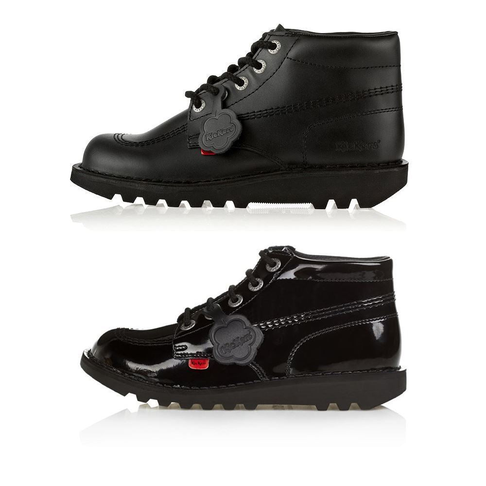 Kickers Classic Hi Black & Patent Boots Mens Women's & Youth School Work UK 3-12[UK 3-EU 36,BLACK]