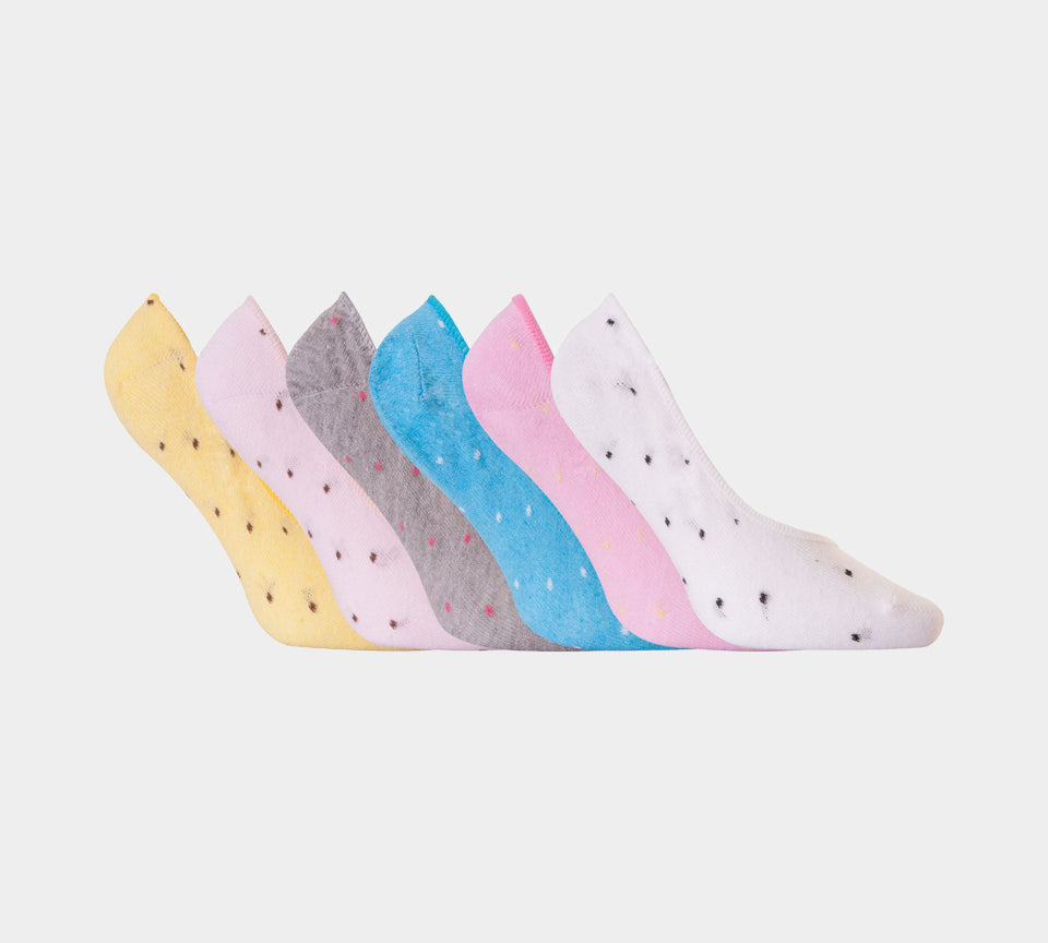 Invisible Trainer Loafer Cotton Rich Summer Socks Assorted Dots UK 4-7