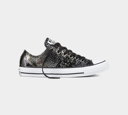 CONVERSE CTAS OX 557981C SNAKE SKIN BLK/BLK/WHT LEATHER TRAINERS