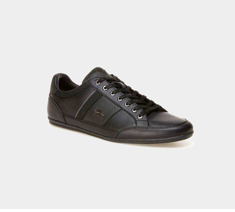 LACOSTE CHAYMON 118 1 CAM BLK/DK GRY LEATHER TRAINERS