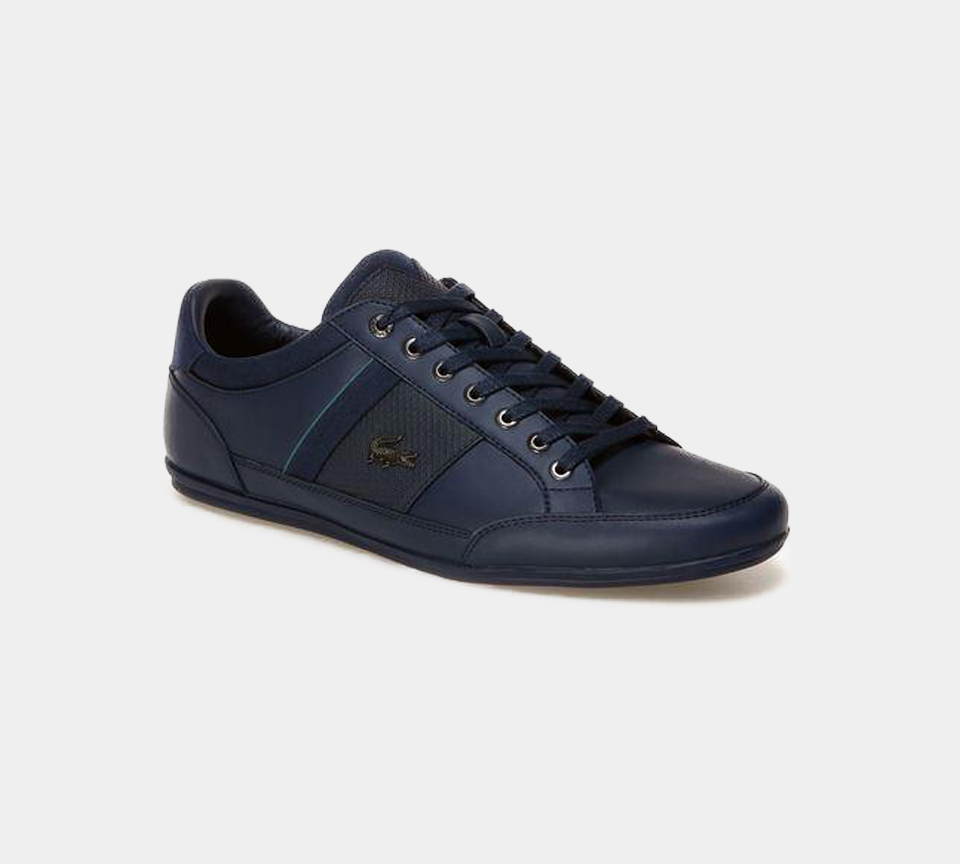 LACOSTE CHAYMON 118 1 CAM NVY/GREEN LEATHER TRAINERS