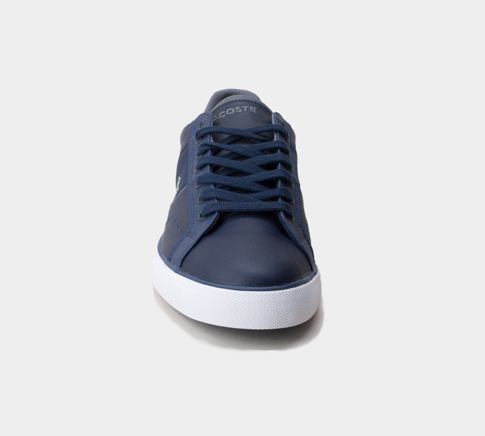 LACOSTE LEROND LEATHER TRAINERS NAVY