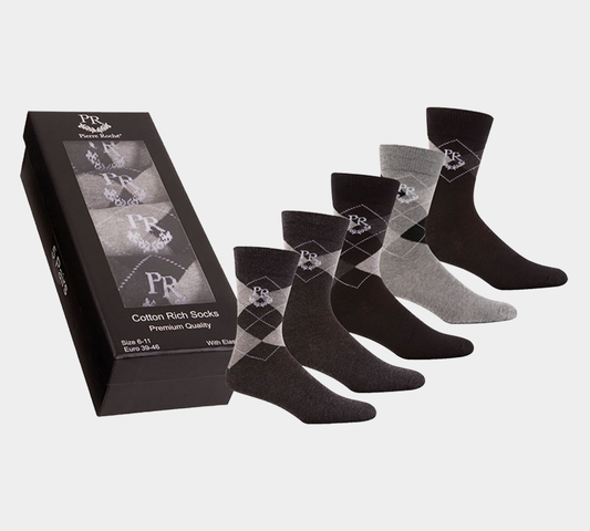 Pierre Roche Cotton Rich Stripe Socks 5 Packs Gift Box 40B450 Argyle Grey (Premium Quality)