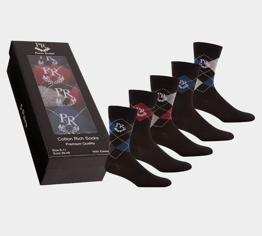 Pierre Roche Cotton Rich Stripe Socks 5 Packs Gift Box 40B450 Argyle Multi (Premium Quality)