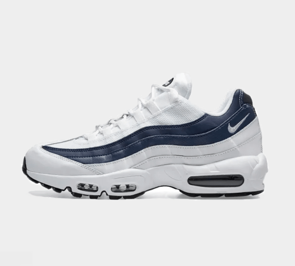 Nike air max 95 essential trainer white / white / midnight navy sale