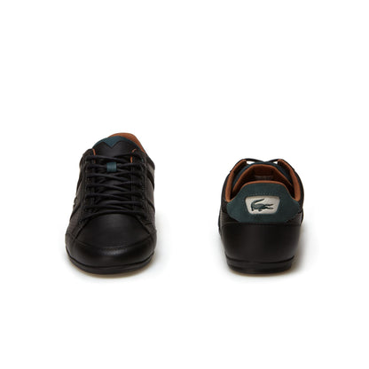 LACOSTE CHAYMON LEATHER TRAINERS BLACK/TAN