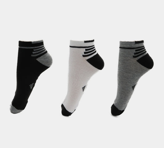 Cotton Rich Performance Design Trainer Liner Ankle Socks Black/White/Grey UK 6-11