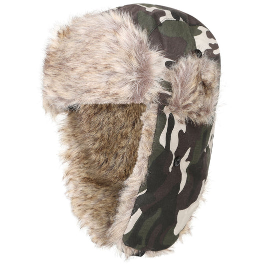 GREEN CAMOUFLAGE TRAPPER HAT 58-60CM