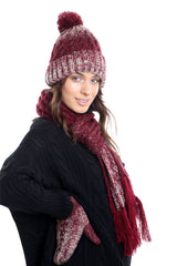 Womens LHTSF172 Wooly Thick knitted Hat, Scarf and Glove set -  Red & Grey