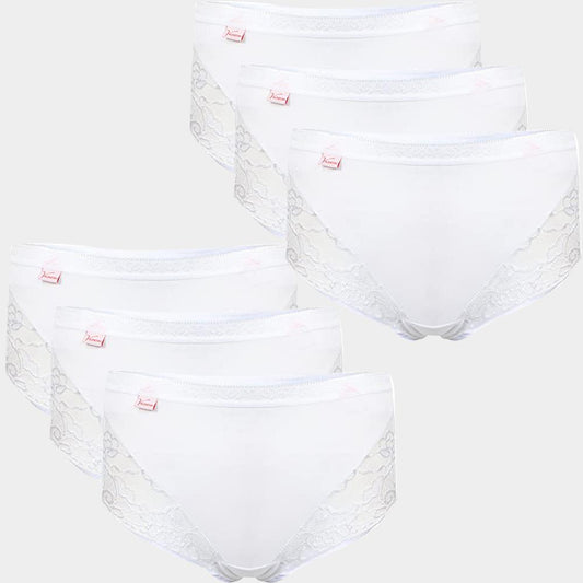 6 Pack Valentina Women's Plus Size Lace Briefs White