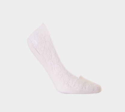 1 Pair White 1 Pair Light Pink High Quality Laced Design Invisible L10804 Socks UK 4-7