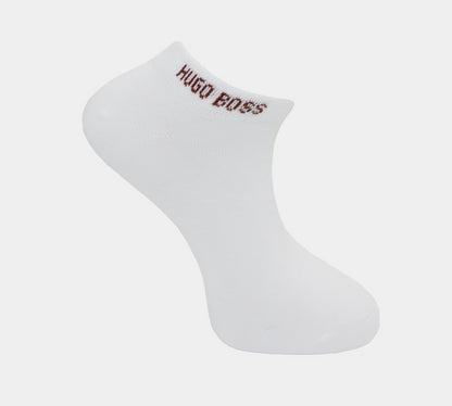 Hugo Boss Two-Pack 50428744102 Cotton Blend Ankle Socks White/Brown UK 5.5-11