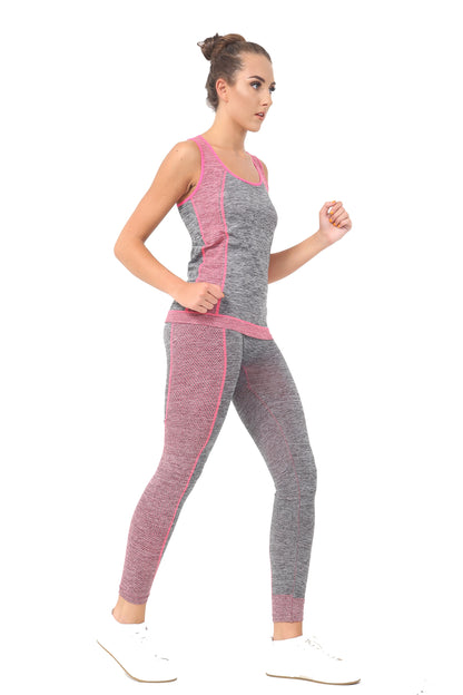 Women Ladies 2 Piece Yoga Fitness Sportswear Vest Top Leggings Set Gym Workout S-XL Pink