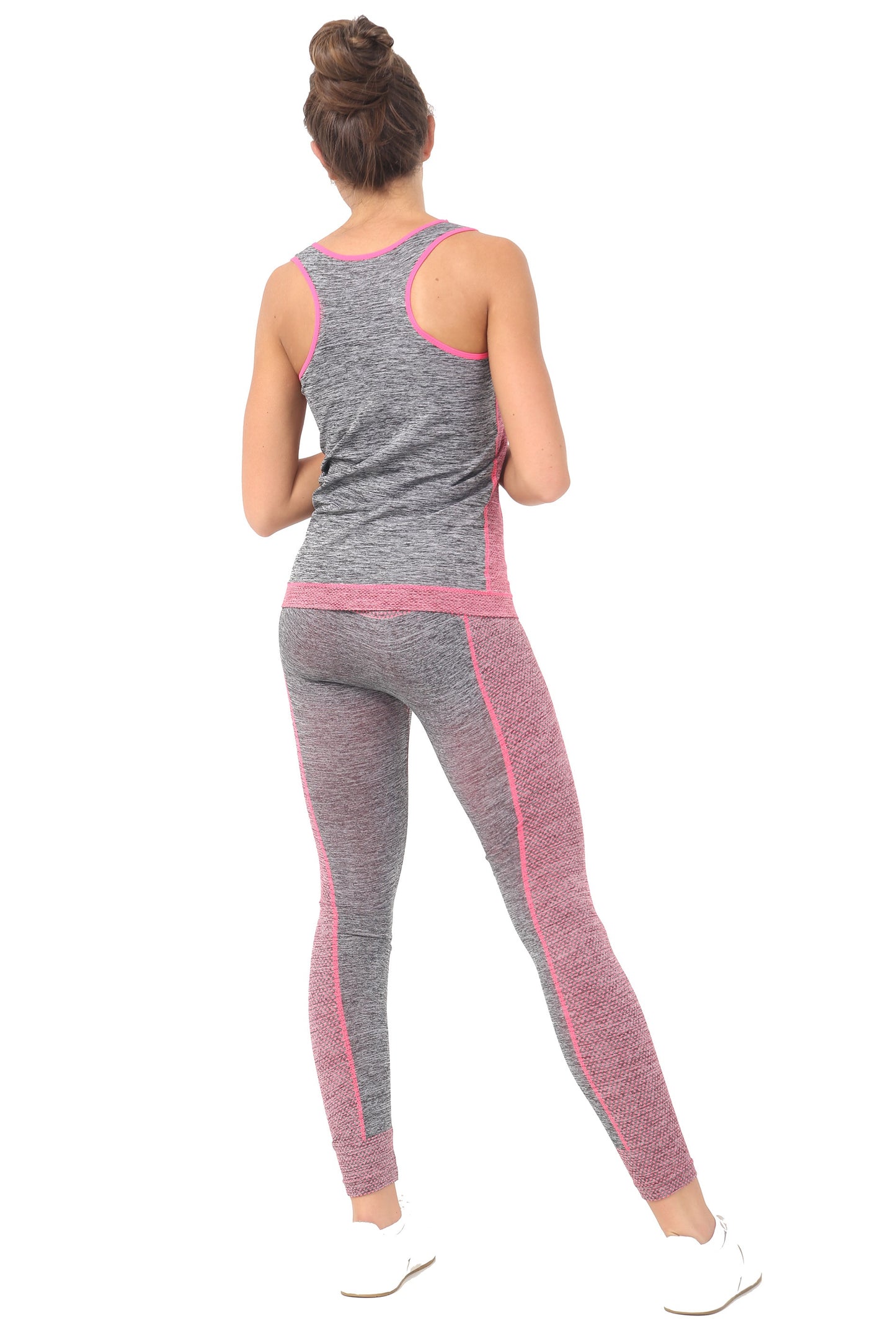 Women Ladies 2 Piece Yoga Fitness Sportswear Vest Top Leggings Set Gym Workout S-XL Pink
