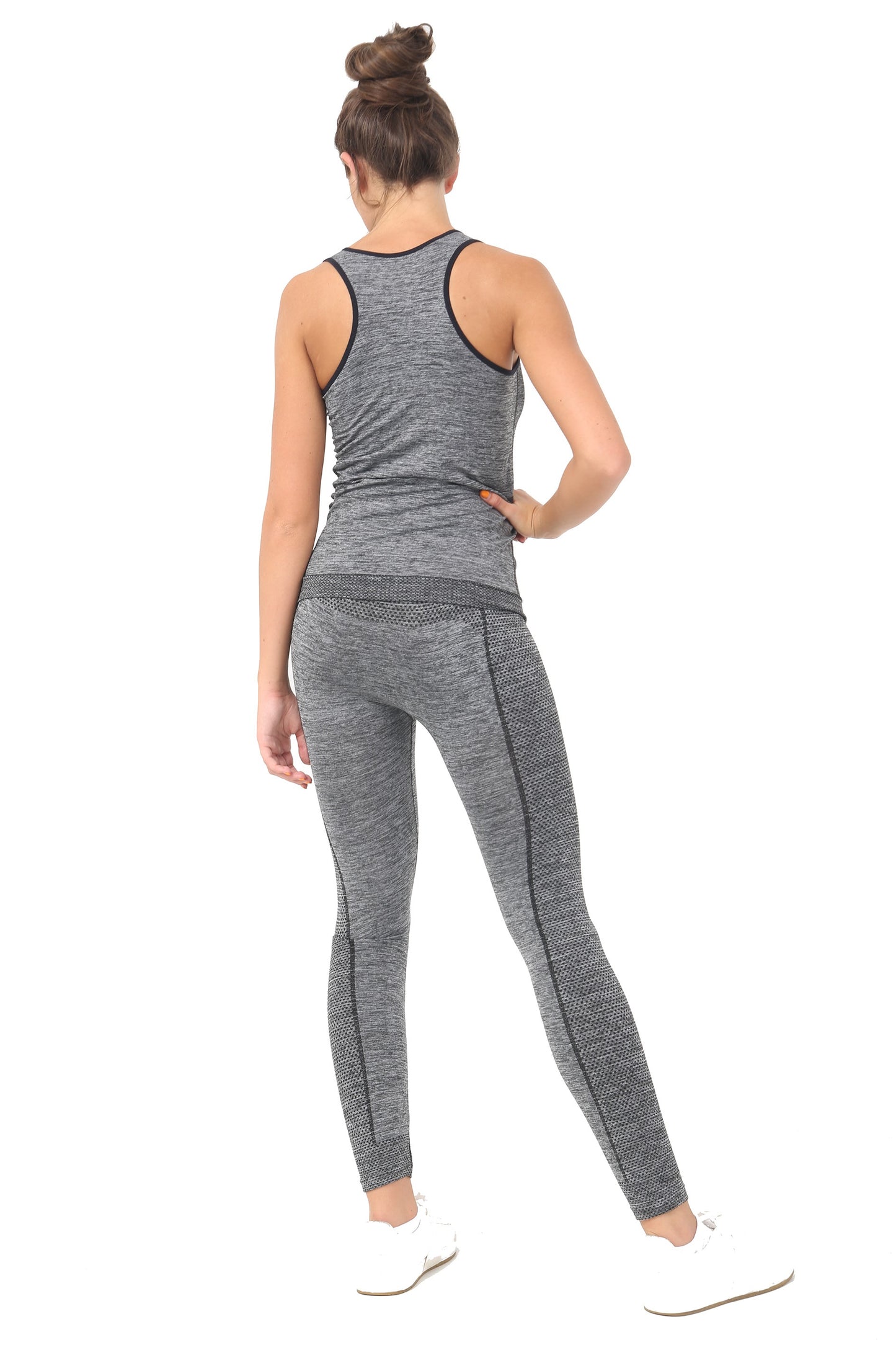 Women Ladies 2 Piece Yoga Fitness Sportswear Vest Top Leggings Set Gym Workout S-XL Grey